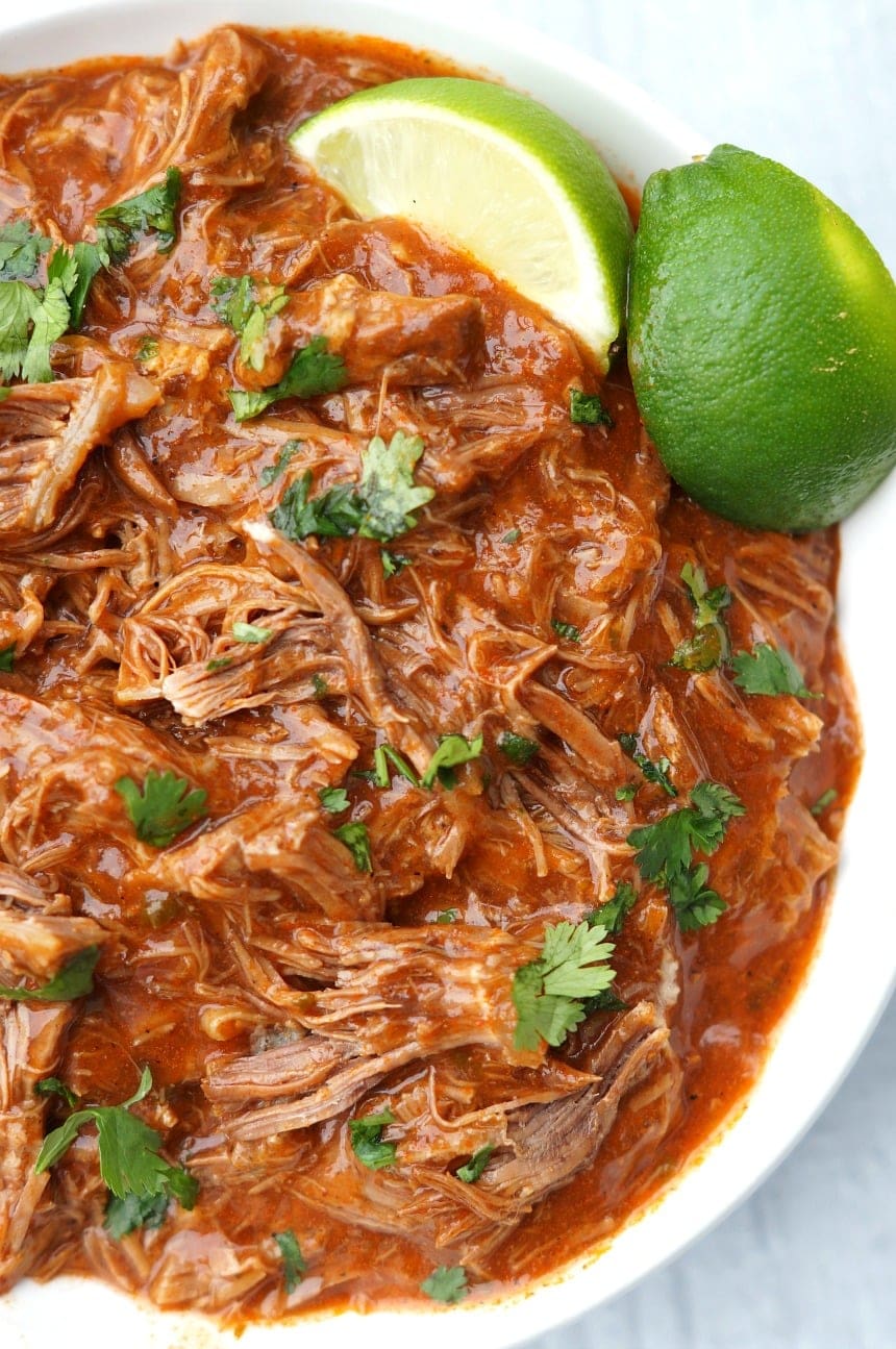 Instant Pot Spicy Shredded Mexican Beef is the perfect smoky chipotle base for enchiladas or beef tacos, especially on Cinco de Mayo!