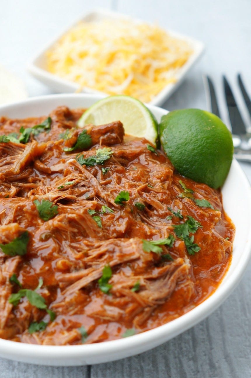 Instant Pot Spicy Shredded Mexican Beef is the perfect smoky chipotle base for enchiladas or beef tacos, especially on Cinco de Mayo!