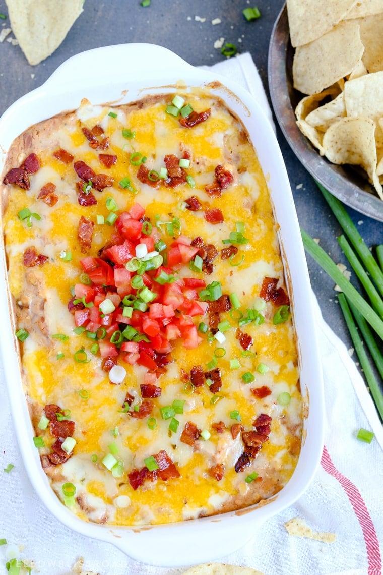 Cheddar Bacon Ranch Bean Dip with Chips