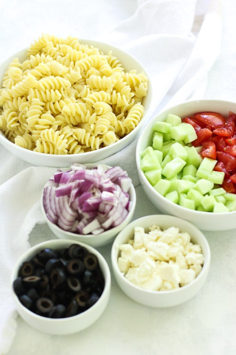 This Greek Pasta Salad is easy to throw together and perfect for the summer!