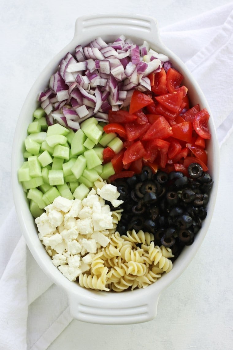 This Greek Pasta Salad is easy to throw together and perfect for the summer!
