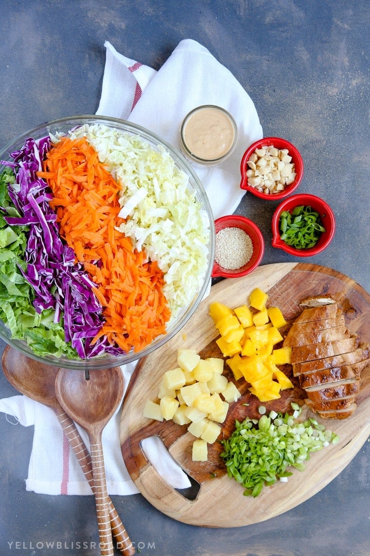 A table with ingredients for salad 