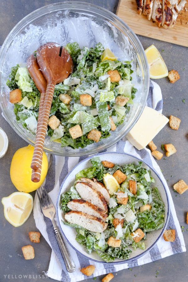 Lemon Kale Caesar Salad with Chicken Massaged Kale Salad