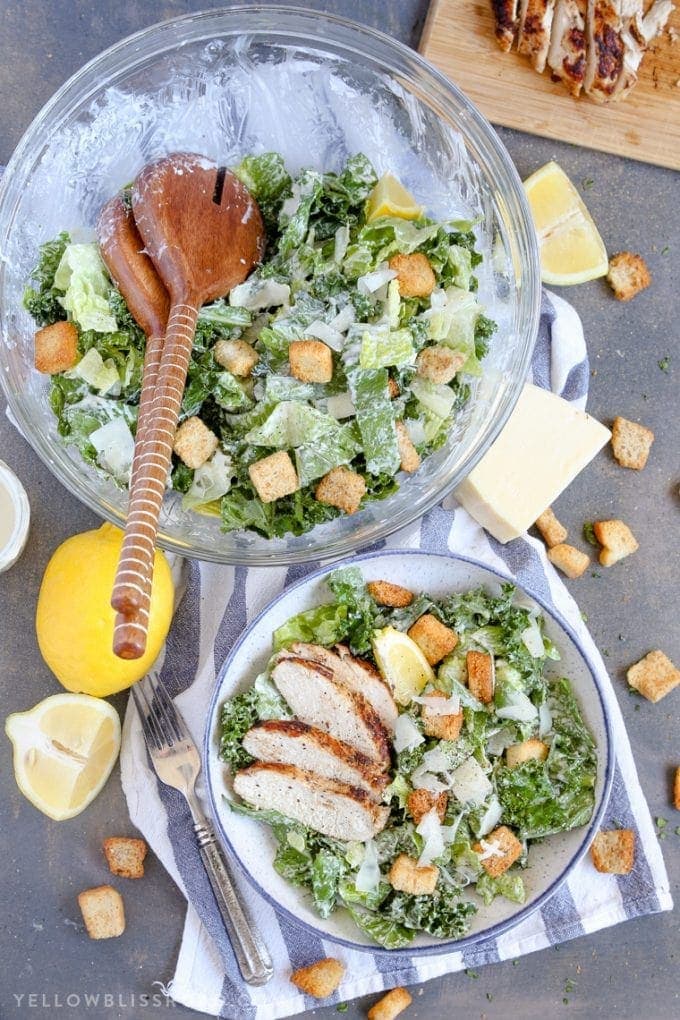 Lemon Kale Caesar Salad with Chicken Massaged Kale Salad