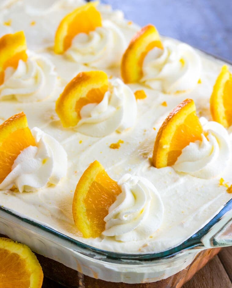 Orange Creamsicle Poke Cake with Oranges