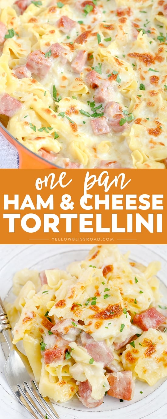 One Pan Ham & Cheese Tortellini is super creamy and flavorful, and cooked all in one pan for a quick, family-friendly weeknight meal with easy clean up.