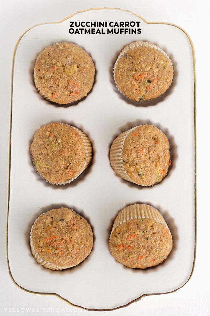Zucchini Carrot Oatmeal Muffins with Whole Wheat and Golden Raisins