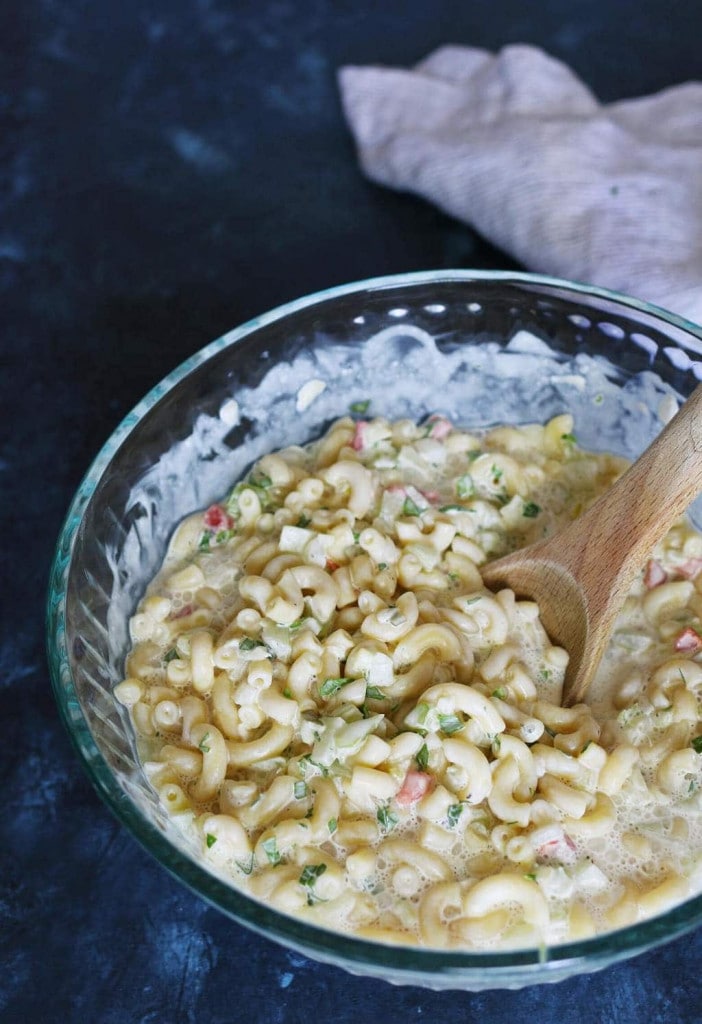 A bowl of macaroni salad