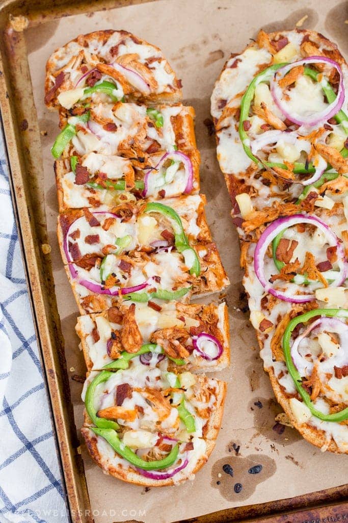 This Barbecue Chicken, Pineapple and Bacon French Bread Pizza is an easy weeknight meal that's full of flavor!