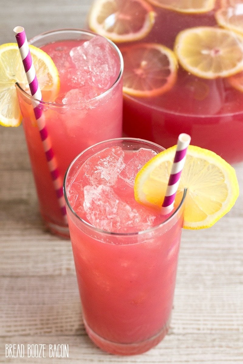 A glass of Blackberry Lemonade on a table