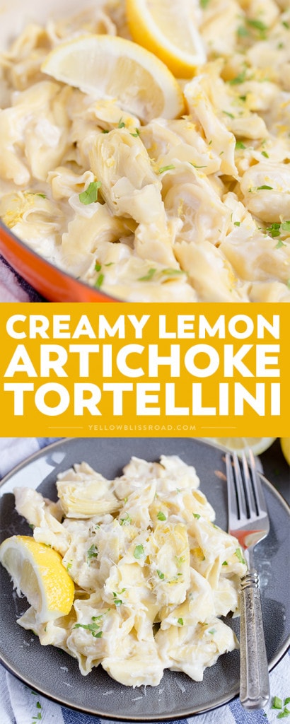 Creamy Lemon Artichoke Tortellini Skillet | YellowBlissRoad.com