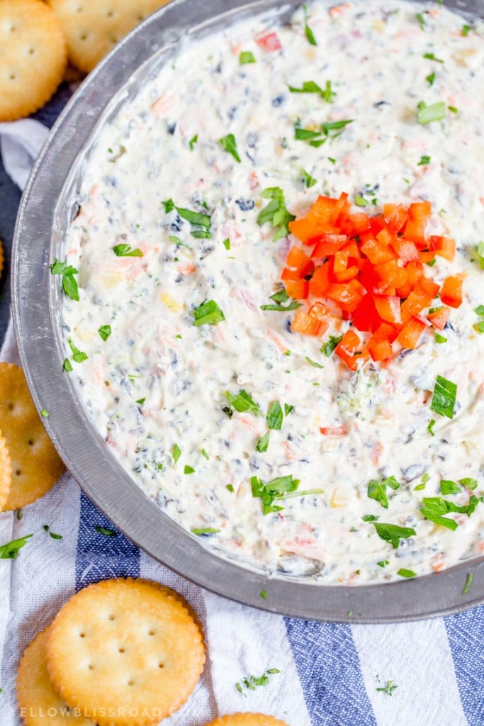 Creamy Ranch and Vegetable Dip is full of your favorite veggies and loaded with Ranch flavor. Great with crackers or chips, it's your new favorite summer snack!