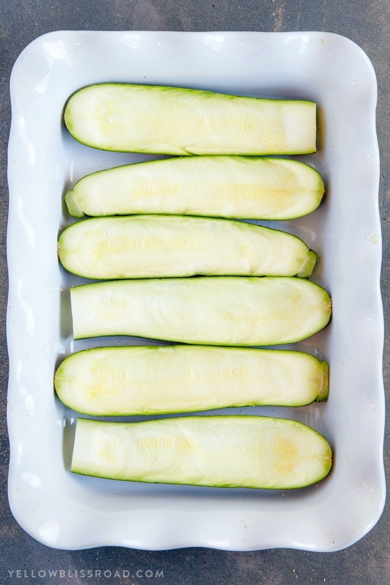 Hollowed out zucchini for Stuffed Zucchini Boats 