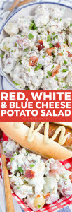 Social media image of Red, White, and Blue Cheese Potato Salad