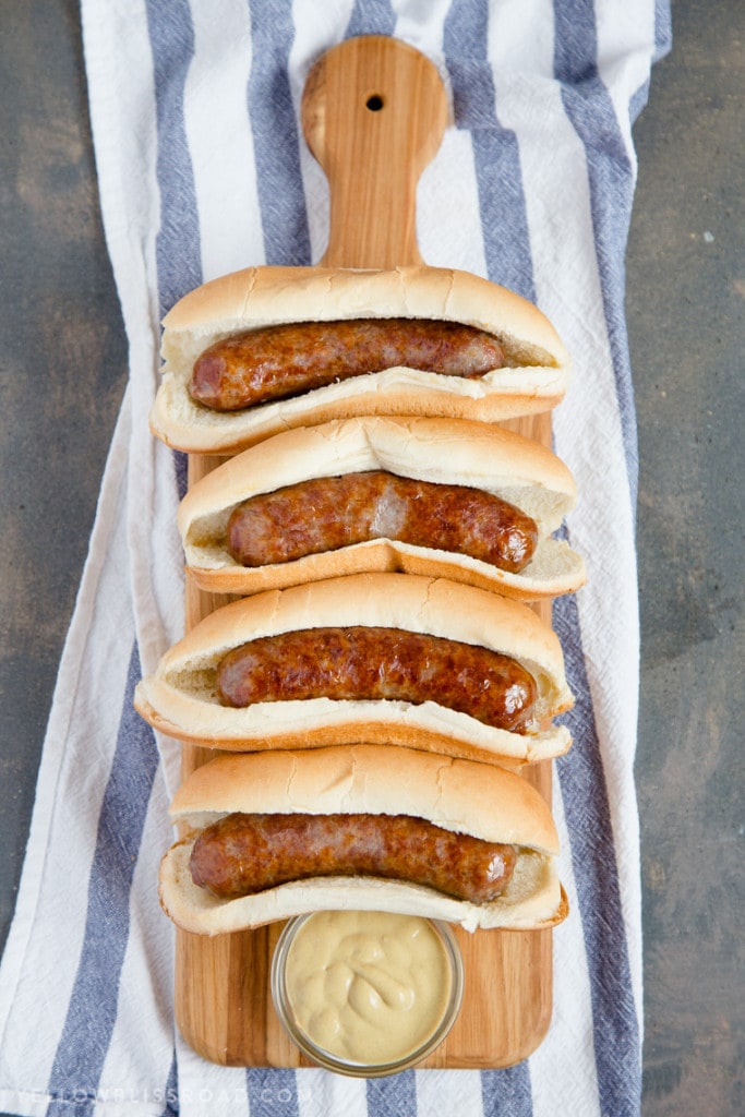 Grilled Bratwurst Sausages with Dijon Mustard are a summer barbecue staple!