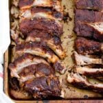 A pan full of saucy Barbecue Ribs