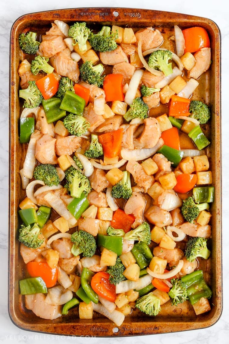This Teriyaki Barbecue Pineapple Chicken Sheet Pan Dinner is a quick and easy meal that's sweet and savory and gets dinner on the table in minutes!