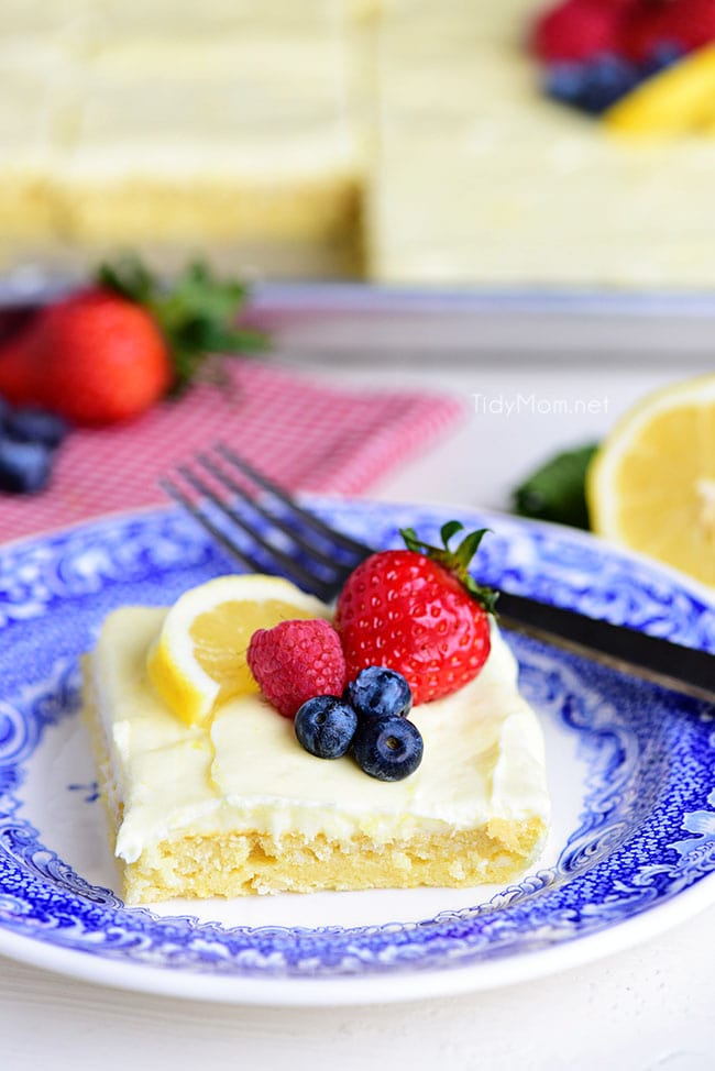 A slice of lemon cake on a plate