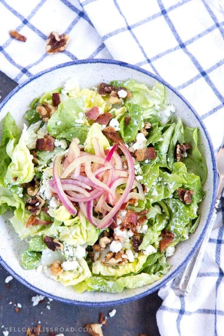 Bib & Blue Salad with blue cheese, walnuts, pickled red onions and bacon. (Macaroni Grill copycat)