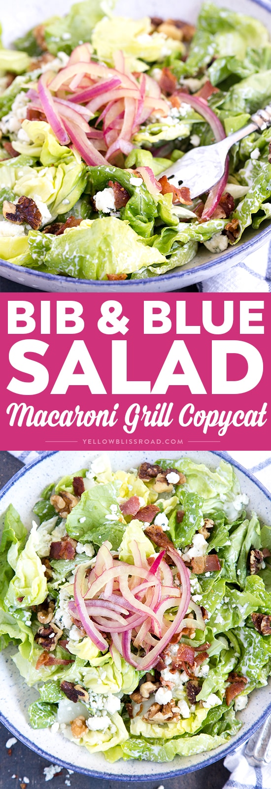 Bib & Blue Salad with blue cheese, walnuts, pickled red onions and bacon. (Macaroni Grill copycat)
