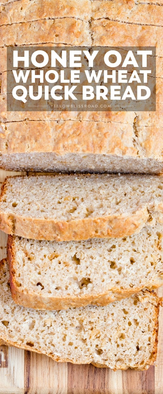 Easy Honey Oat Quick Bread; no-yeast, no-knead recipe made with oats and whole wheat and sweetened with honey. Easy quick bread, great side dish.