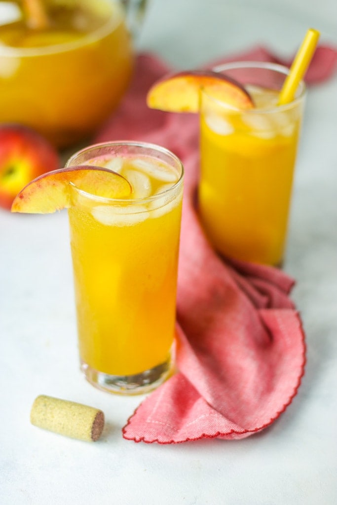 peach sangria (non-alcoholic and adult versions)