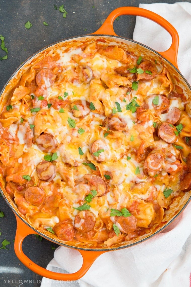 Creamy One Pan Tortellini and Smoked Sausage is a quick and delicious meal that combines tender, cheese-filled pasta with smokey sausage in a creamy sauce.