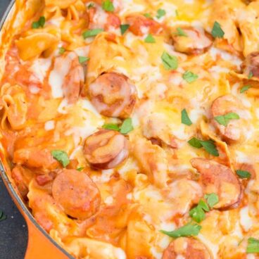 Tortellini and sausage in a pan