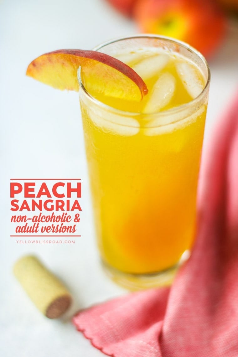 This Peach Sangria is the perfect thing to keep your whole family refreshed this summer, with both non-alcoholic and adult versions.