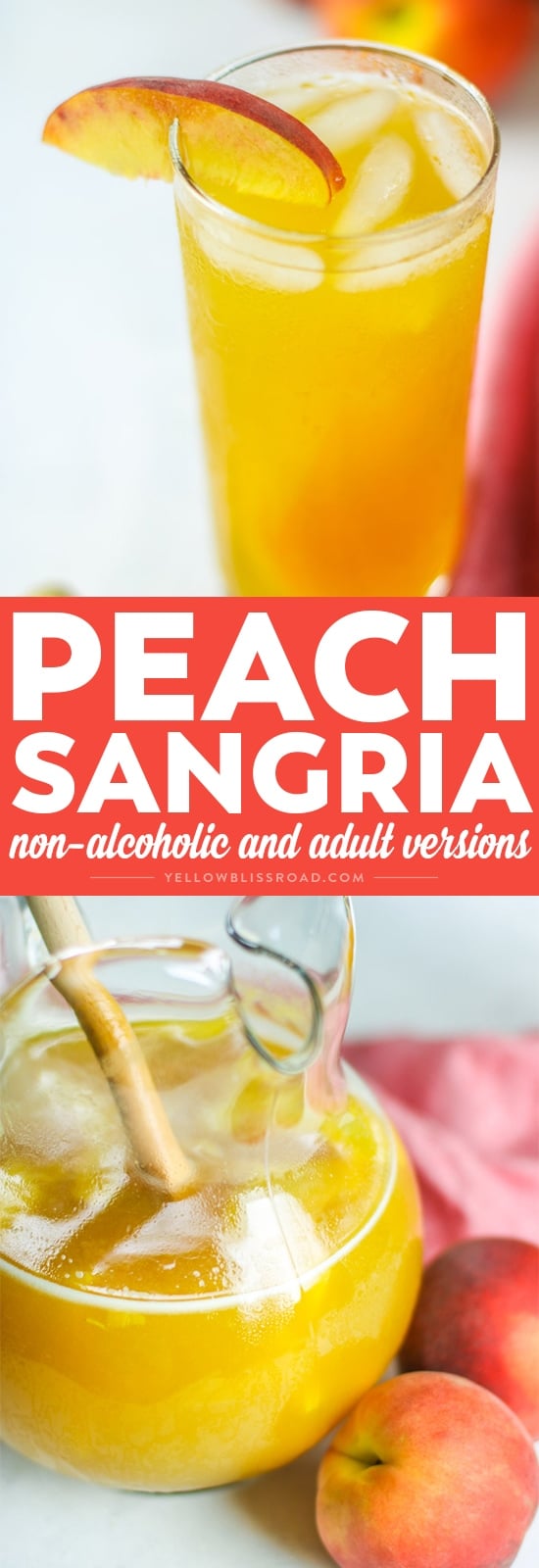 This Peach Sangria is the perfect thing to keep your whole family refreshed this summer, with both non-alcoholic and adult versions.