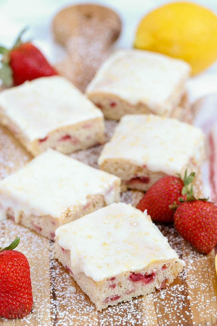 My Strawberry Lemon Bars are creamy and tart, made with fresh strawberries, fresh lemon juice and zest and Chef Shamy Strawberry Honey Butter. (ad)