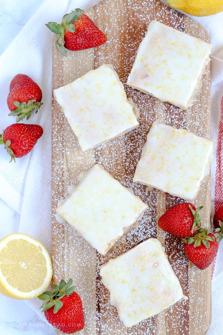 My Strawberry Lemon Bars are creamy and tart, made with fresh strawberries, fresh lemon juice and zest and Chef Shamy Strawberry Honey Butter. (ad)