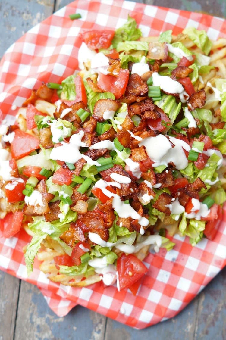 Fries covered with BLT toppings