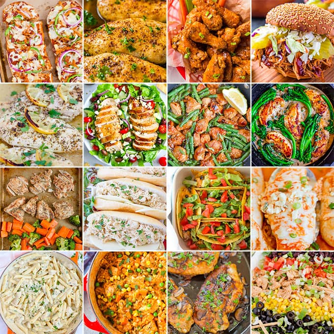 collage of images of chicken dinner recipes