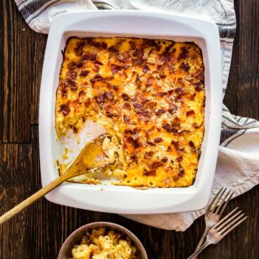 This Bacon Ranch Mac and Cheese is perfect for game day but quick enough to enjoy on a busy weeknight!