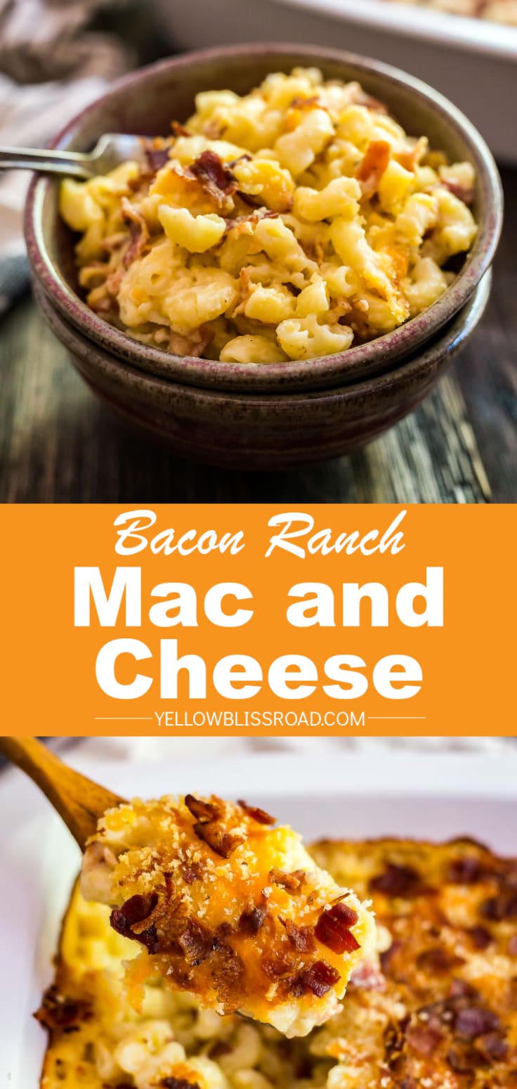 Bacon Ranch Mac and Cheese- a little smoky, a little zesty and super comforting and delicious. This is perfect for game day but quick enough to enjoy on a busy weeknight!