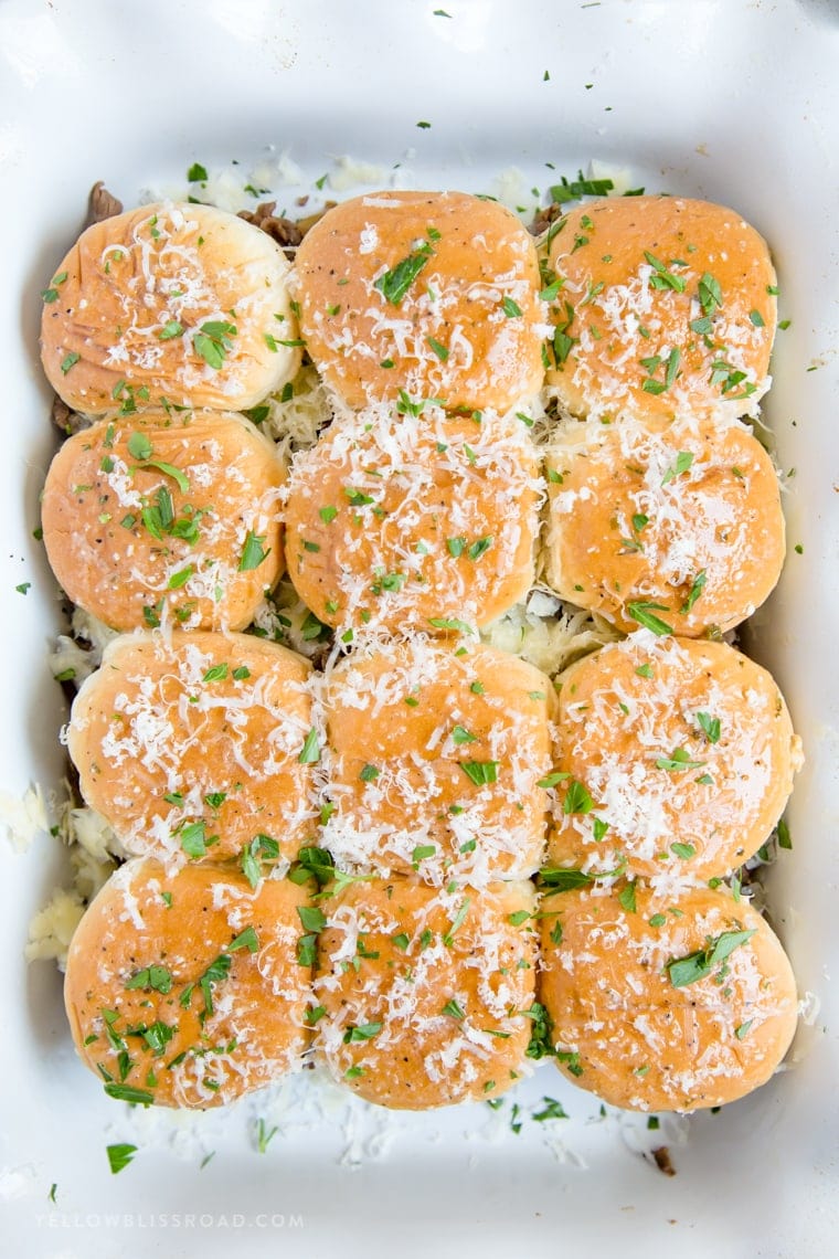 A dish with sliders