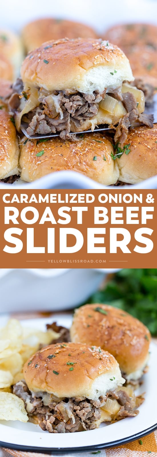 Social media image of Caramelized Onion and Asiago Roast Beef Sliders