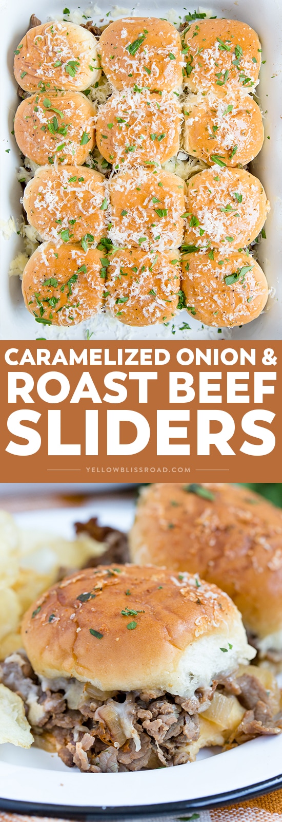 Social media image of Caramelized Onion and Asiago Roast Beef Sliders