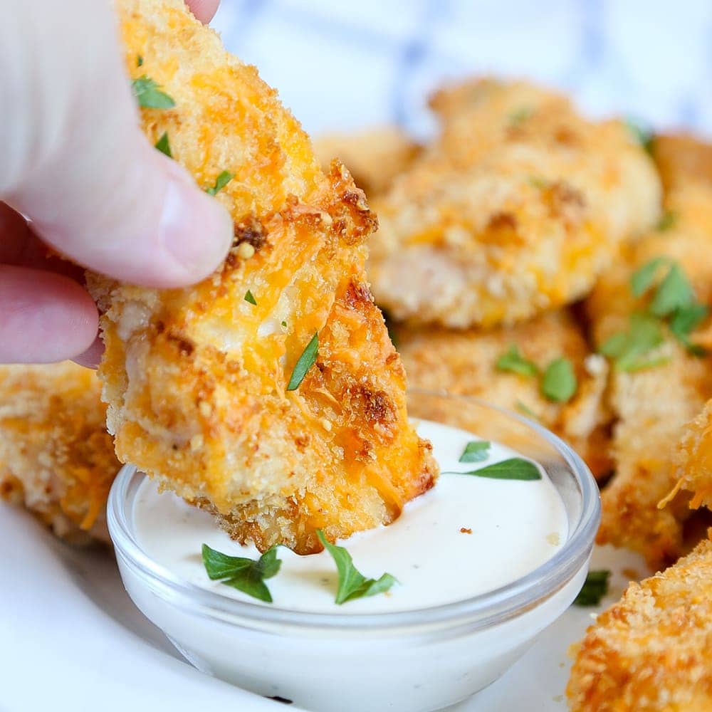 Crispy Cheesy Baked Chicken Tenders Recipe (baked not fried!)