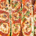 Close up of Goat Cheese Marinara Zucchini Boats