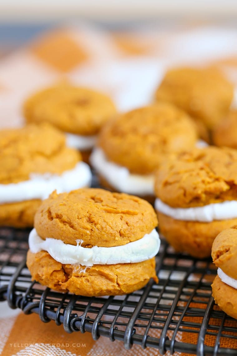 Pumpkin Cookie & Marshmallow Whoopie Pies are a delicious and easy fall dessert - put them at the top of your fall baking list!