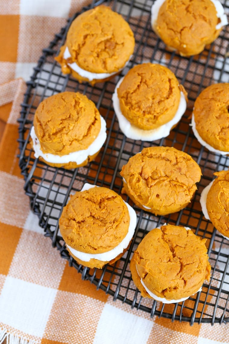 Pumpkin Cookie & Marshmallow Whoopie Pies are a delicious and easy fall dessert - put them at the top of your fall baking list!