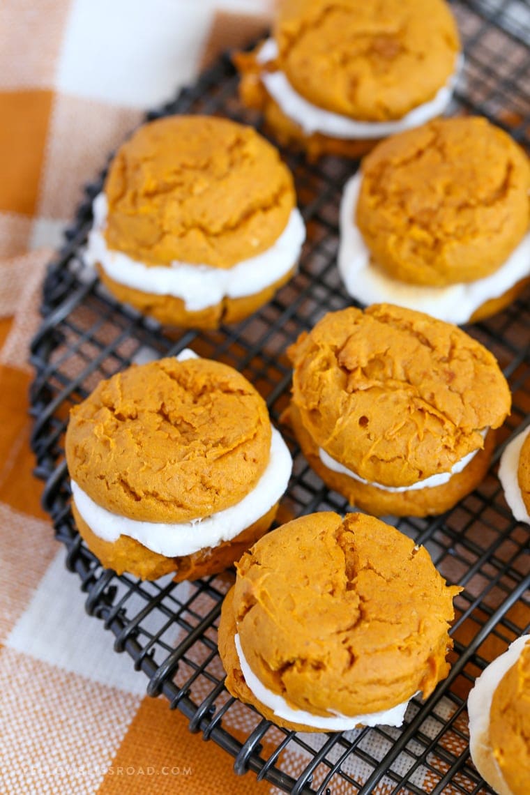 Pumpkin Cookie & Marshmallow Whoopie Pies are a delicious and easy fall dessert - put them at the top of your fall baking list!