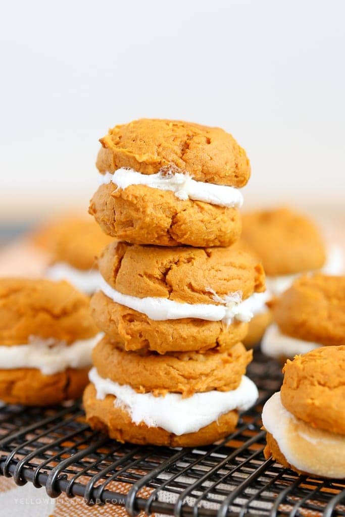 A stack of pumpkin whoopie pies