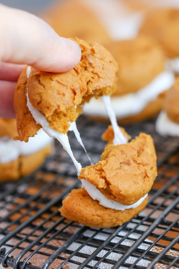 Pumpkin Cookie & Marshmallow Whoopie Pies are a delicious and easy fall dessert - put them at the top of your fall baking list!