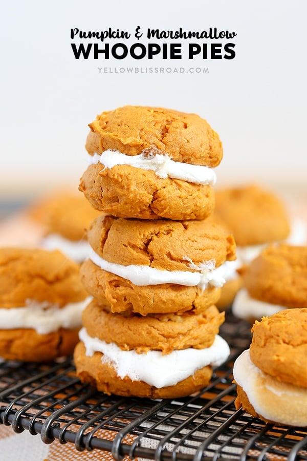 Pumpkin Cookie & Marshmallow Whoopie Pies are a delicious and easy fall dessert - put them at the top of your fall baking list!