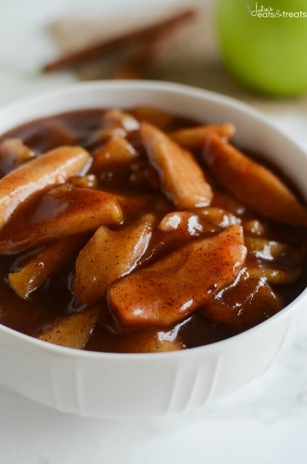 A bowl of cooked apples