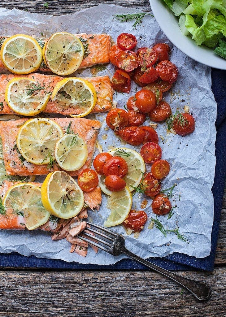 Sheet Pan Lemon Dill Salmon with Roasted Tomatoes is a weeknight dinner dream but still impressive enough for a special occasion. 