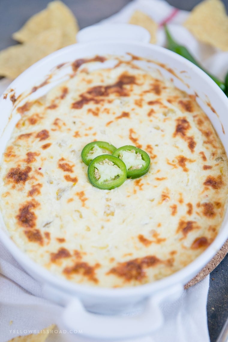 Easy Baked Queso Blanco Dip - no velveeta! This 4 cheese dip is great appetizer for tailgating and game day!